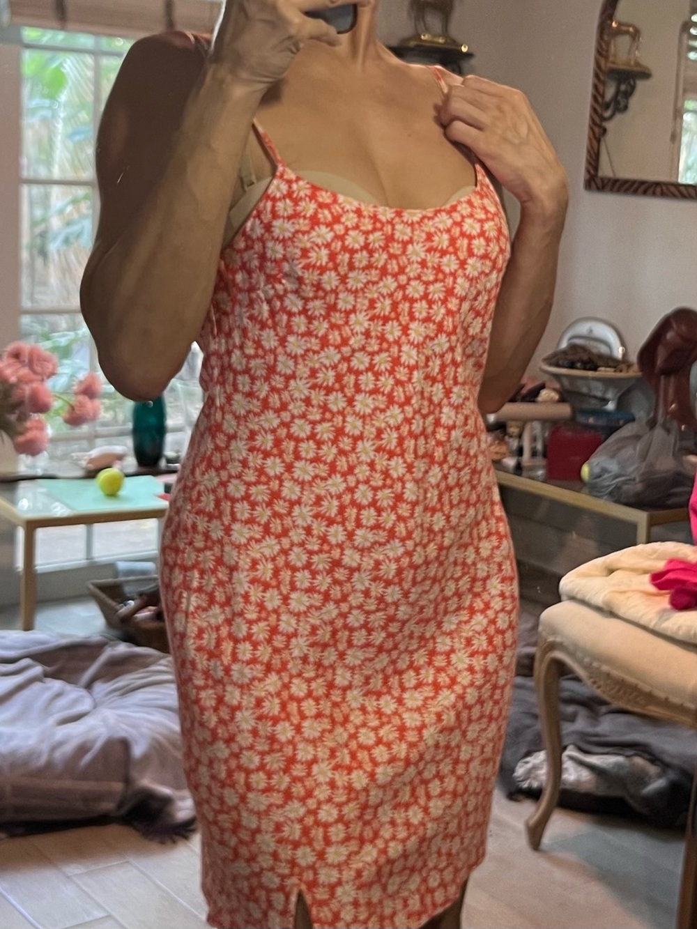 Coral Daisy Print Slip Dress by Asos size 6